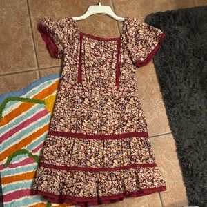 Floral Dress with Burgundy Accents